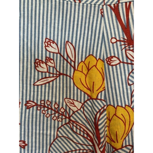 For Cynthia Linen Viscose Blend Wide Leg Ankle Pants Size Medium Blue Striped - Picture 3 of 7